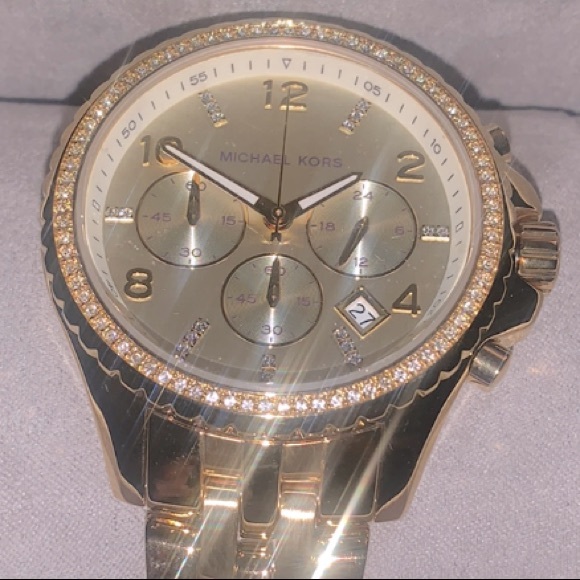 NIB Michael Kors MK5347 Pilot Gold- Glitz Chronograph new in box with tag - Picture 7 of 9